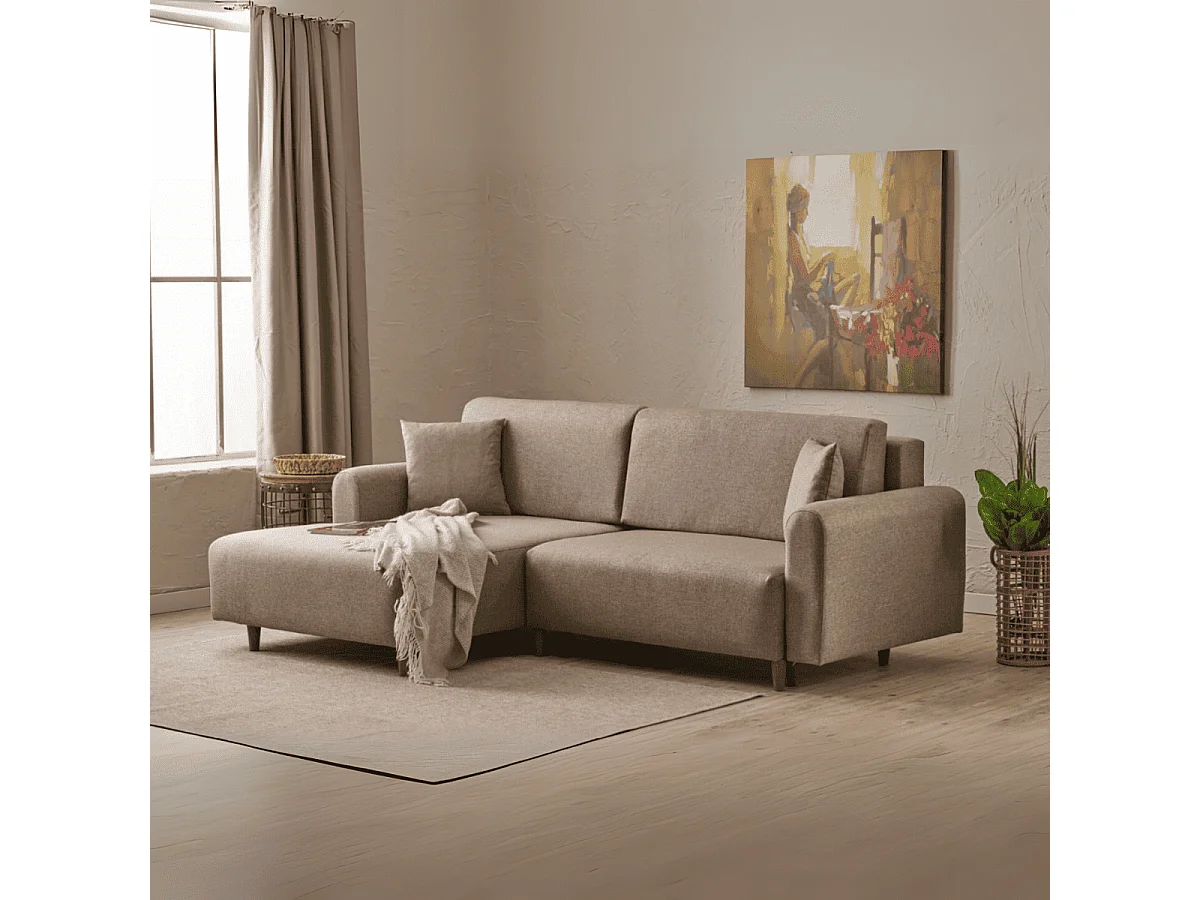 Canapé d'angle convertible méridienne à gauche en tissu L246 cm - MANE