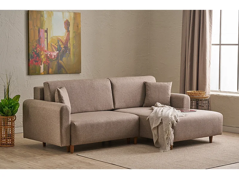 Canapé d'angle convertible méridienne à droite en tissu L246 cm - MANE