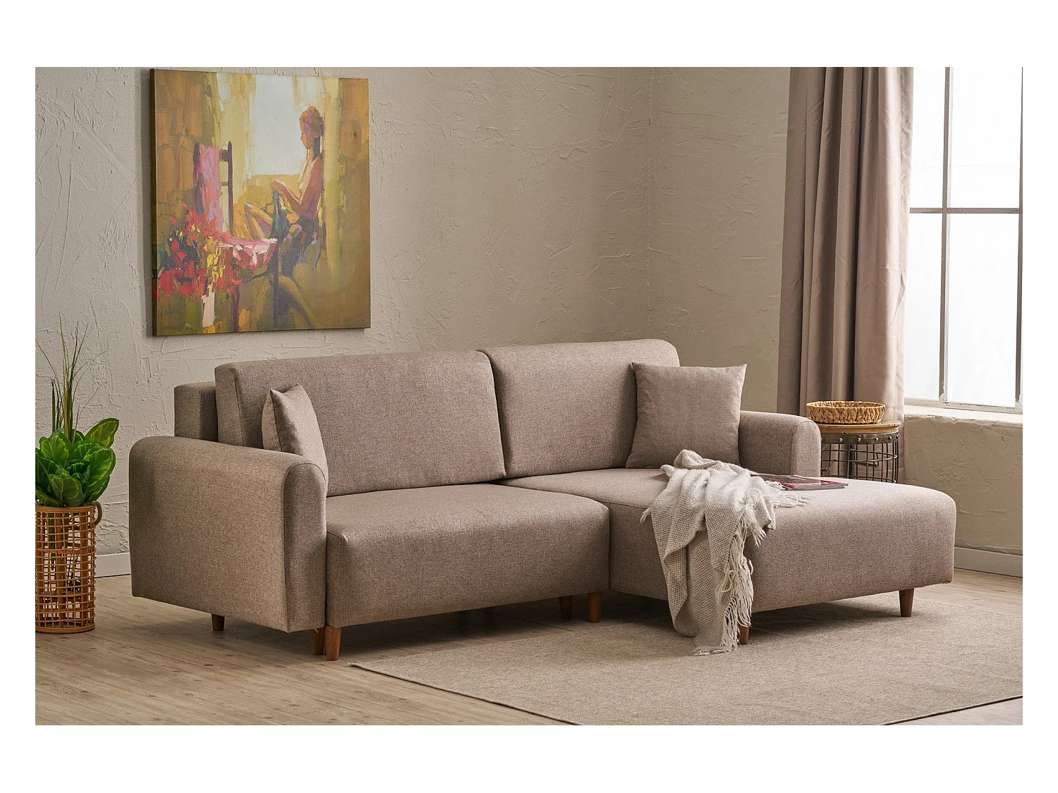 Canapé d'angle convertible méridienne à droite en tissu L246 cm - MANE