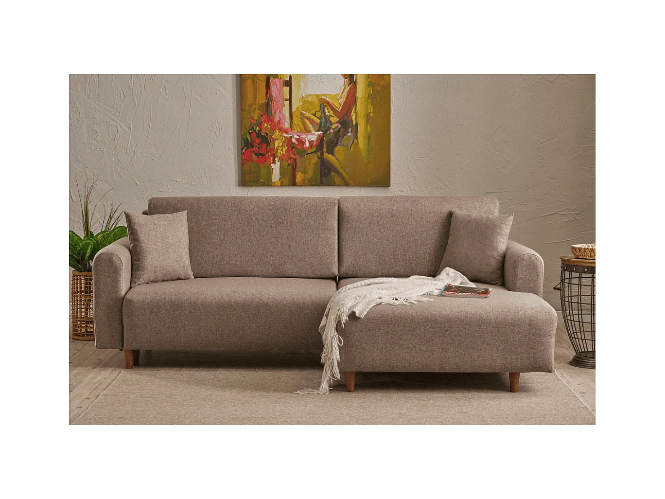 Canapé d'angle convertible méridienne à droite en tissu L246 cm - MANE