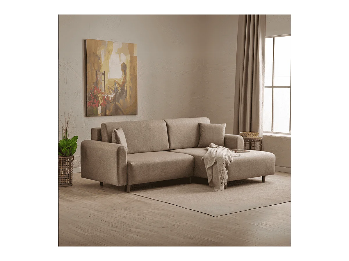 Canapé d'angle convertible méridienne à droite en tissu L246 cm - MANE