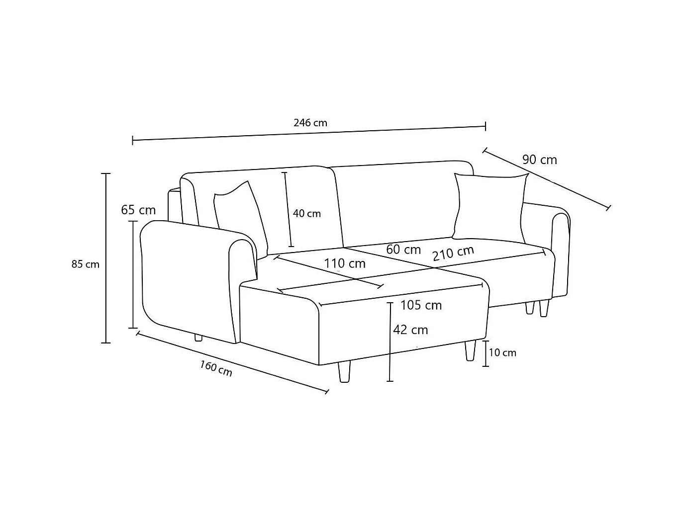 Canapé d'angle convertible méridienne à droite en tissu L246 cm - MANE