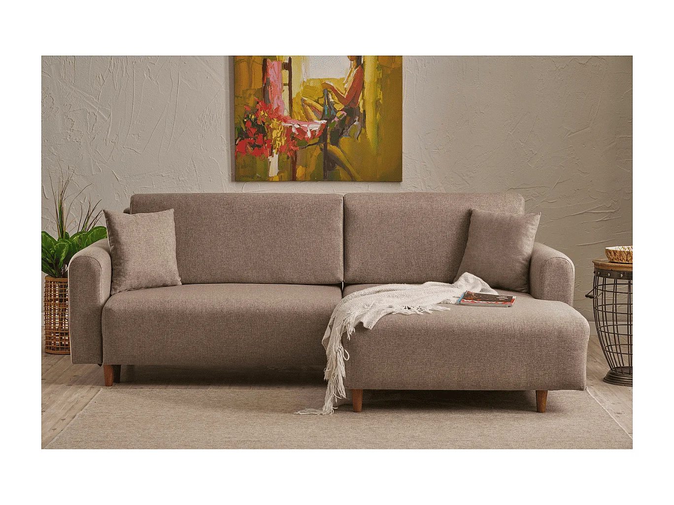 Canapé d'angle convertible méridienne à droite en tissu L246 cm - MANE