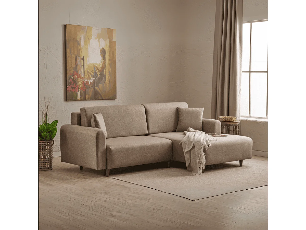 Canapé d'angle convertible méridienne à droite en tissu L246 cm - MANE