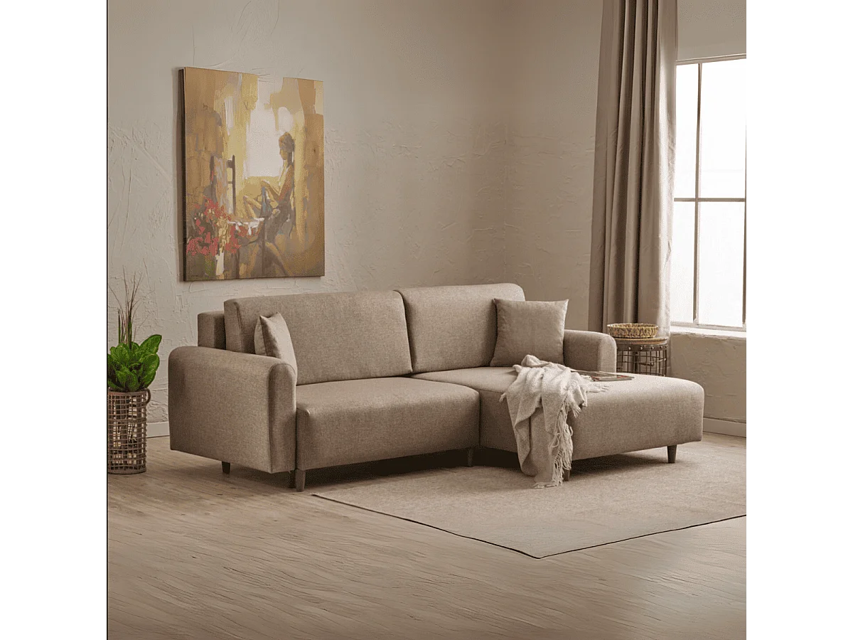 Canapé d'angle convertible méridienne à droite en tissu L246 cm - MANE