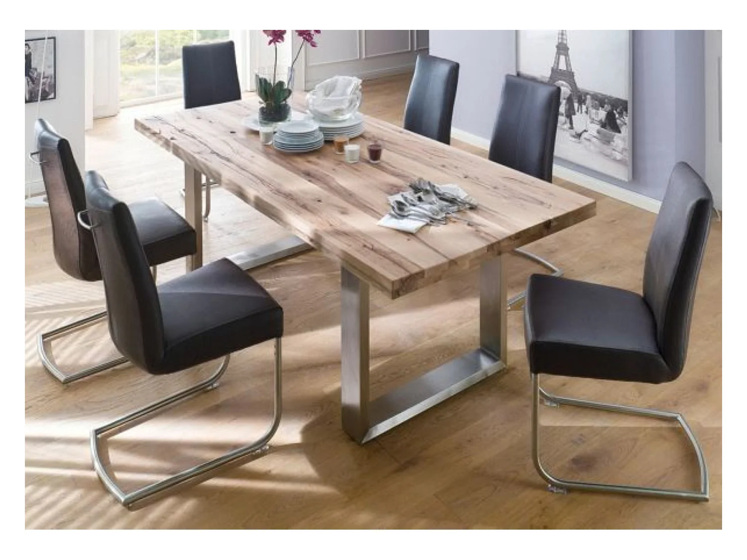 Table à manger en chêne sauvage,laqué mat massif - L.220 x H.76 x P.100 cm