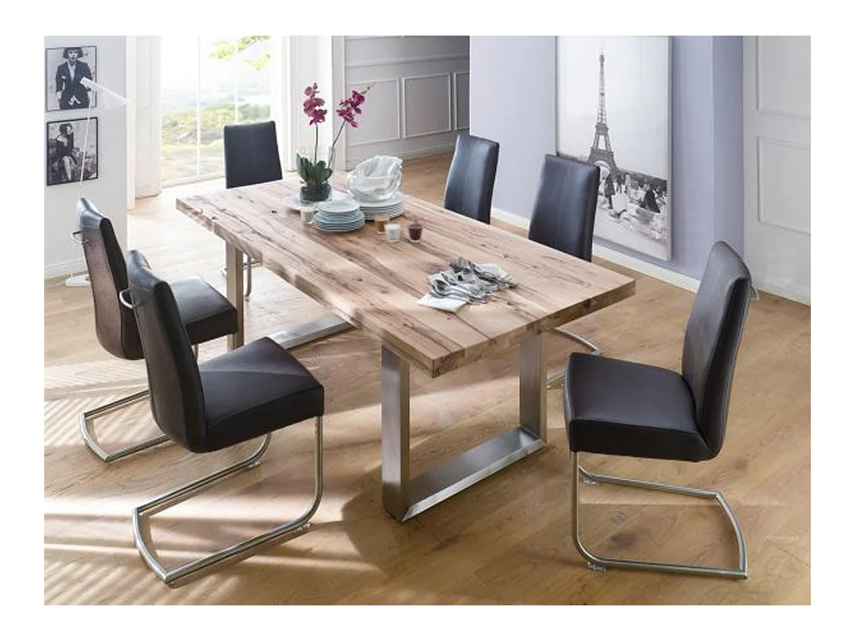 Table à manger en chêne sauvage,laqué mat massif - L.220 x H.76 x P.100 cm