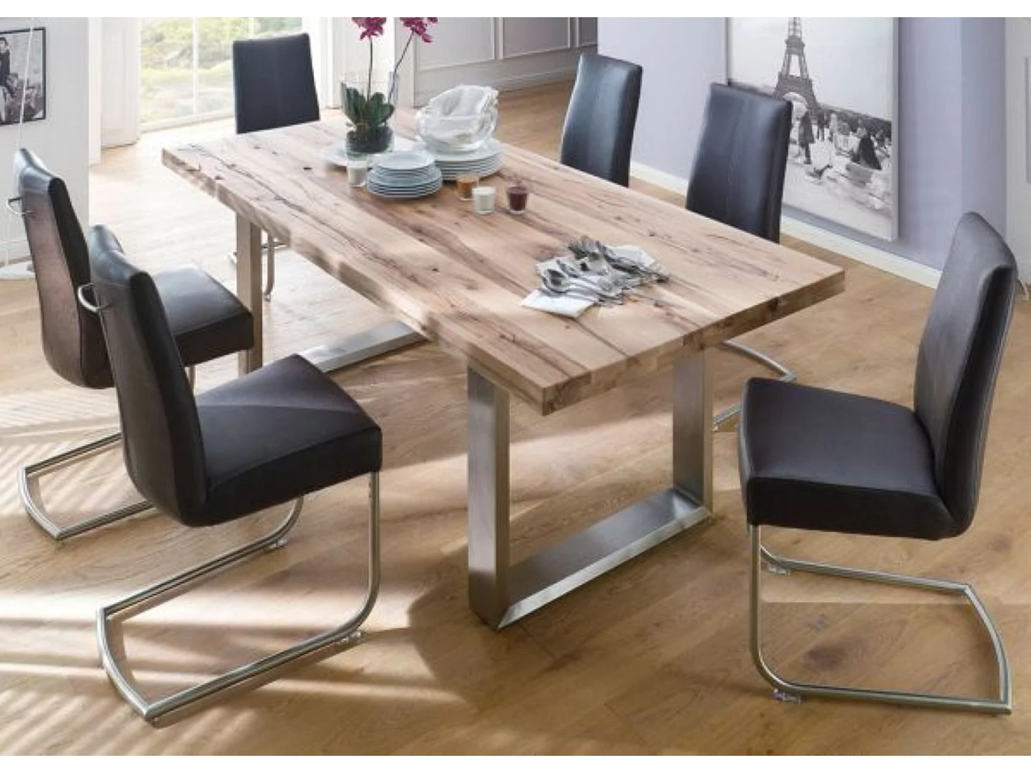 Table à manger en chêne sauvage,laqué mat massif - L.220 x H.76 x P.100 cm