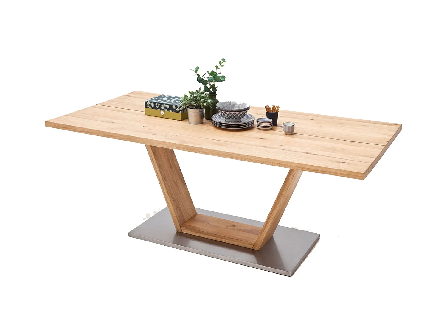 Table à manger en bois massif avec dessus en V - L.160 x H.77 x P.90 cm