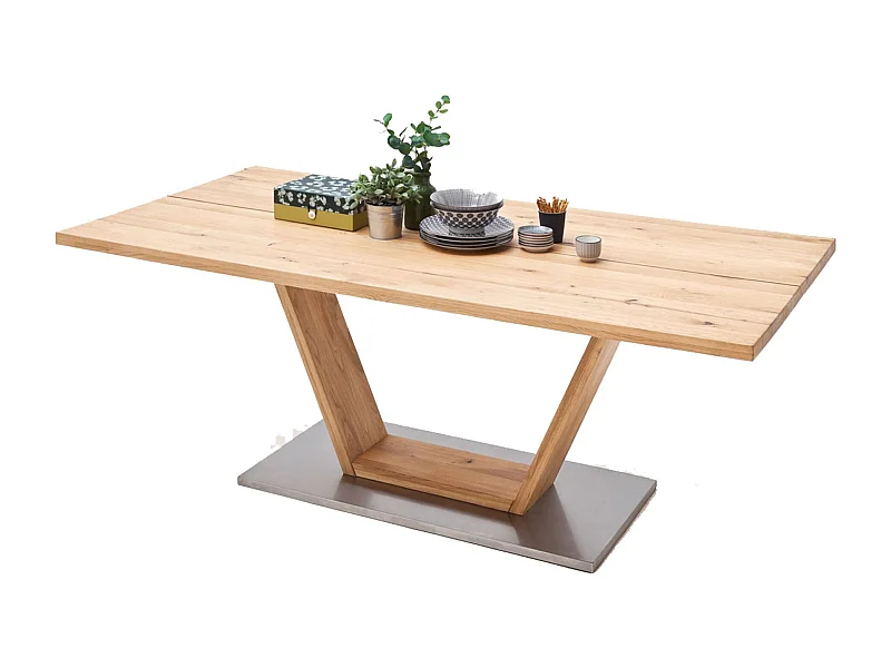 Table à manger en bois massif avec dessus en V - L.160 x H.77 x P.90 cm