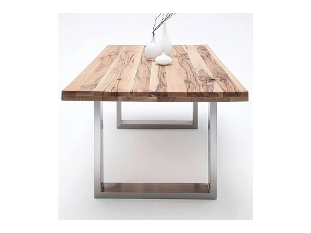 Table à manger en chêne sauvage, laqué mat massif - L.240 x H.76 x P.100 cm