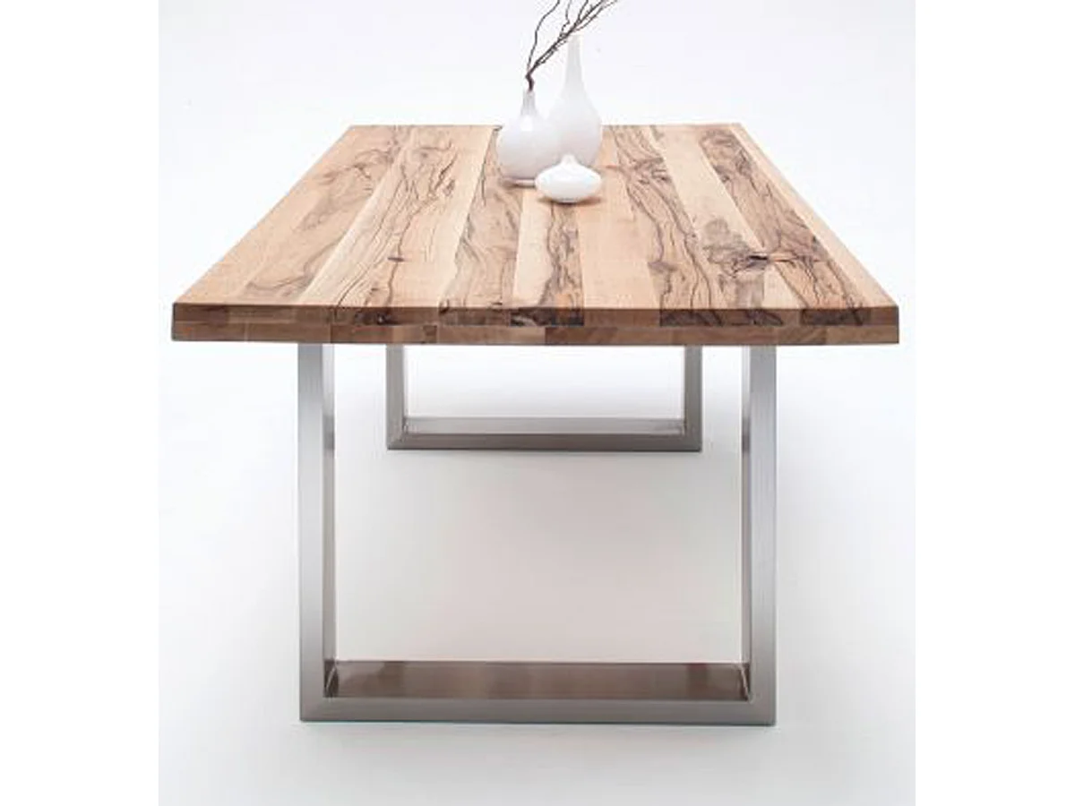 Table à manger en chêne sauvage, laqué mat massif - L.240 x H.76 x P.100 cm