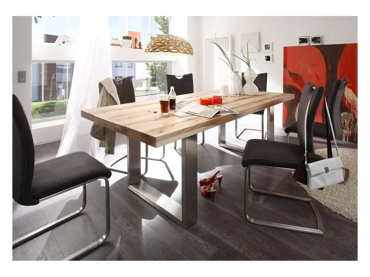 Table à manger en chêne bassano massif - L.200 x H.76 x P.100 cm