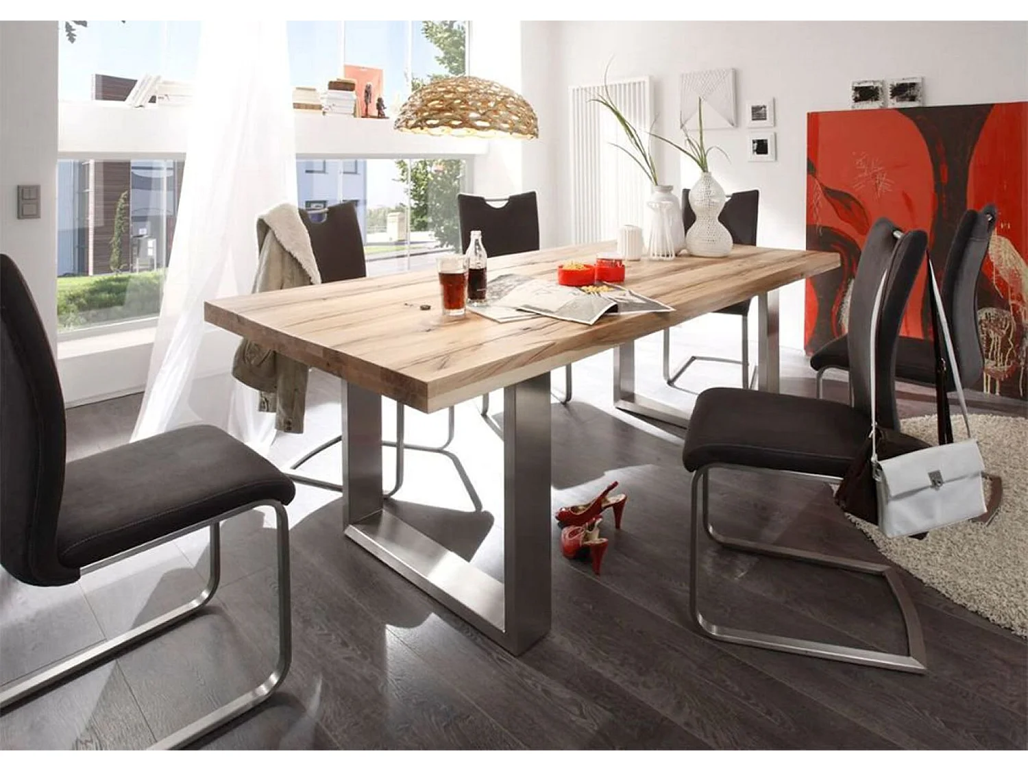 Table à manger en chêne bassano massif - L.200 x H.76 x P.100 cm