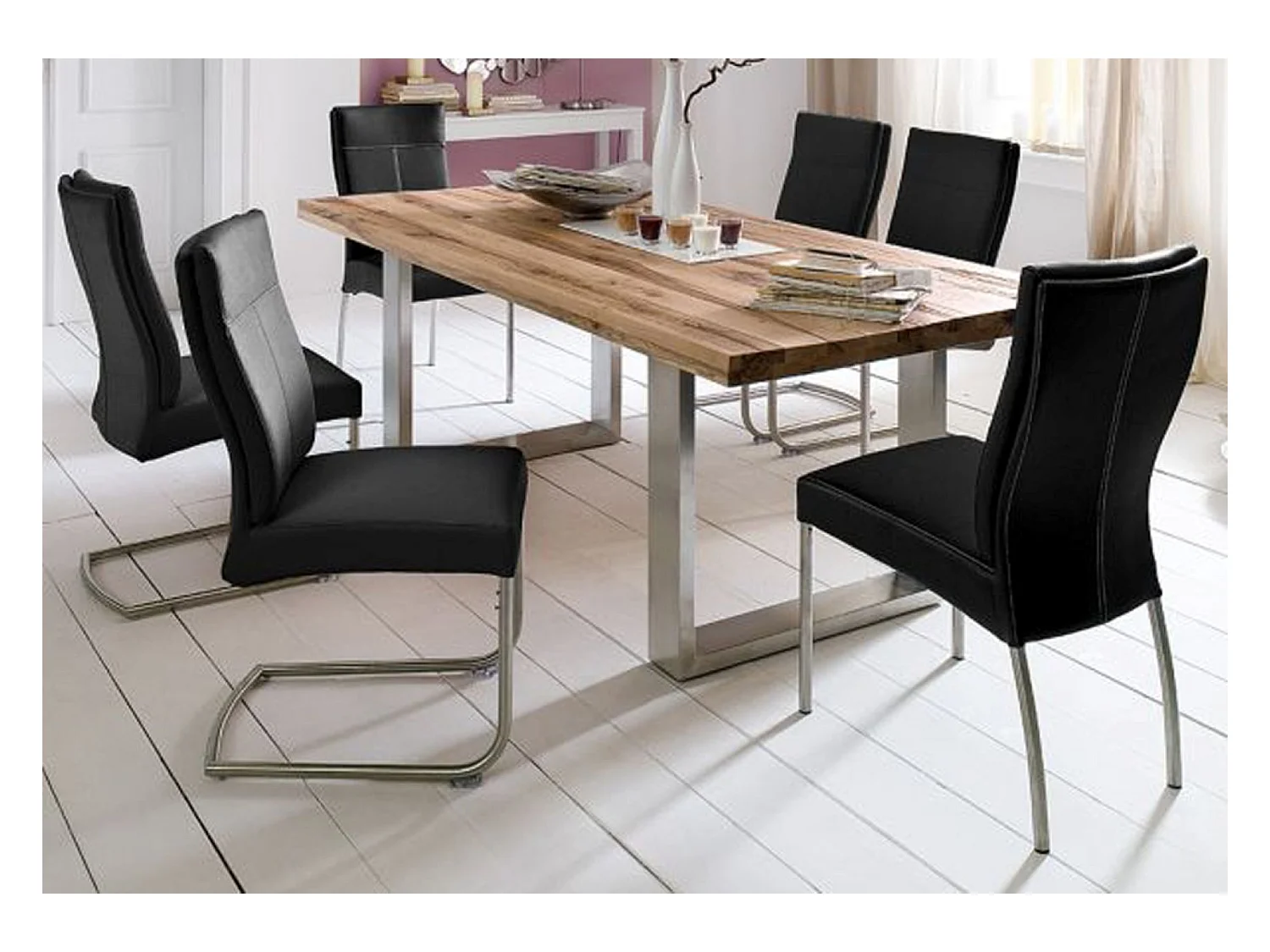 Table à manger en chêne sauvage,laqué mat massif - L.180 x H.76 x P.100 cm