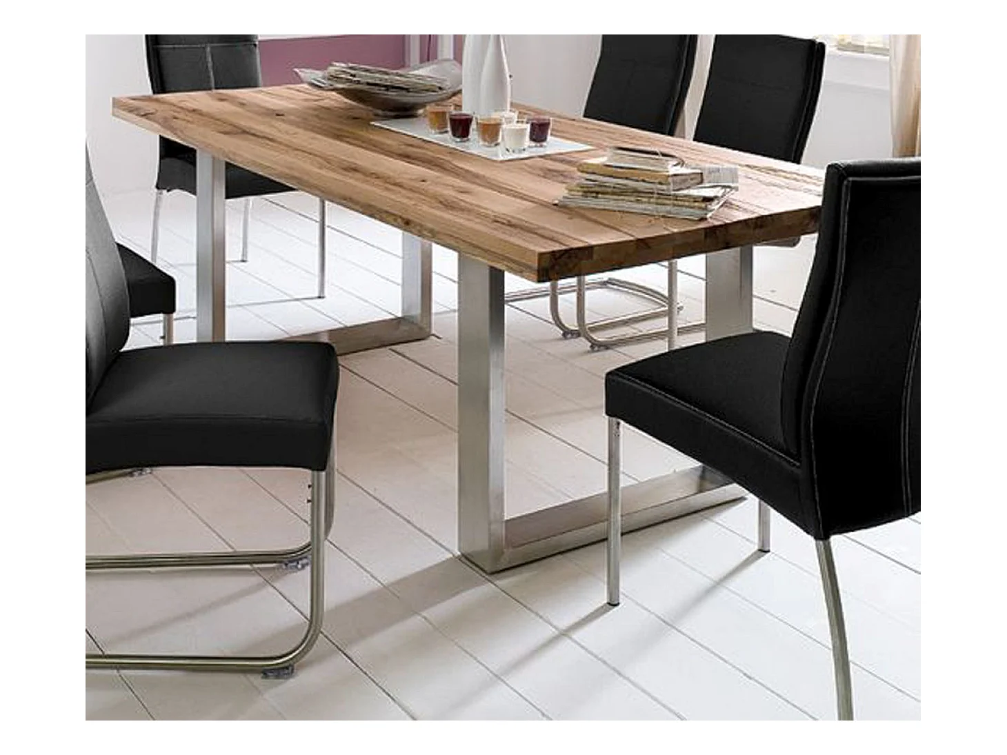 Table à manger en chêne sauvage,laqué mat massif - L.180 x H.76 x P.100 cm