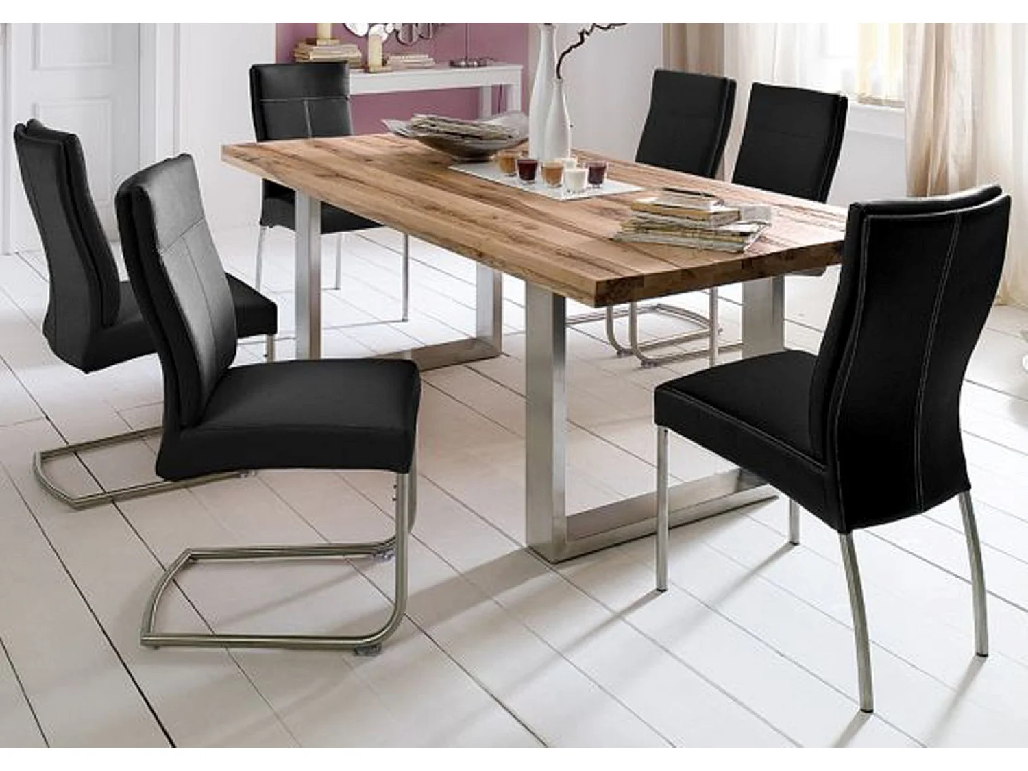 Table à manger en chêne sauvage,laqué mat massif - L.180 x H.76 x P.100 cm