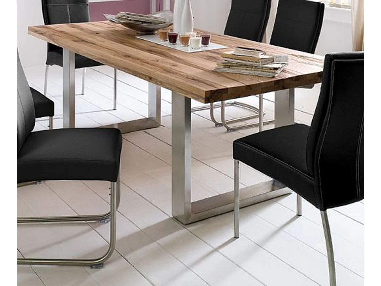 Table à manger en chêne sauvage,laqué mat massif - L.180 x H.76 x P.100 cm