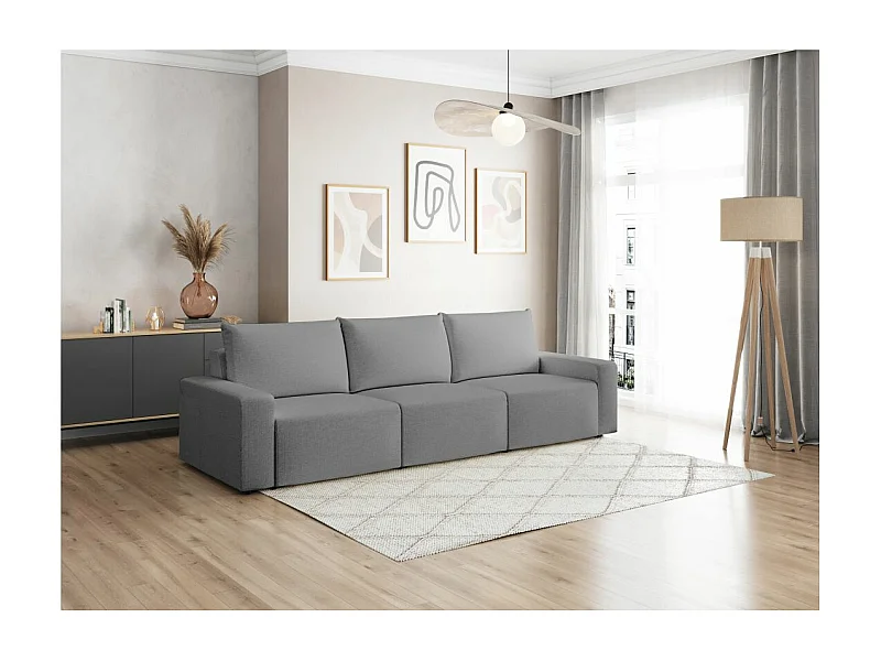 Canapé droit fixe 3 places ROMANE en tissu Easy Clean antitache - Gris