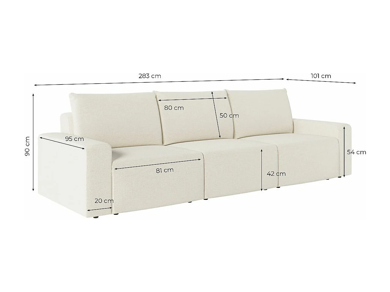 Canapé droit fixe 3 places ROMANE en tissu Easy Clean antitache - Gris