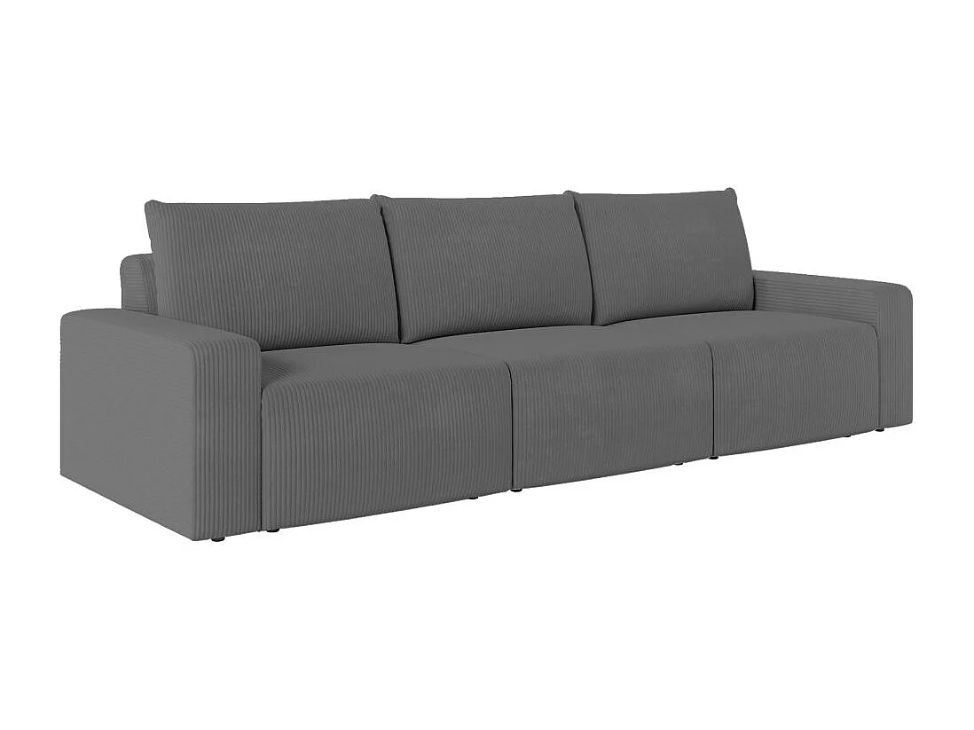 Canapé droit fixe 3 places ROMANE en velours côtelé - Gris
