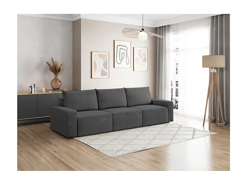 Canapé droit fixe 3 places ROMANE en velours côtelé - Gris