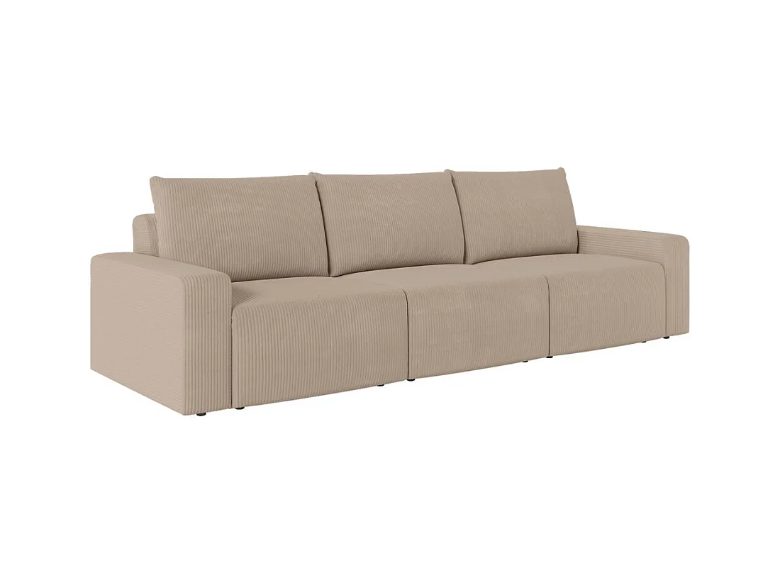 Canapé droit fixe 3 places ROMANE en velours côtelé - Taupe