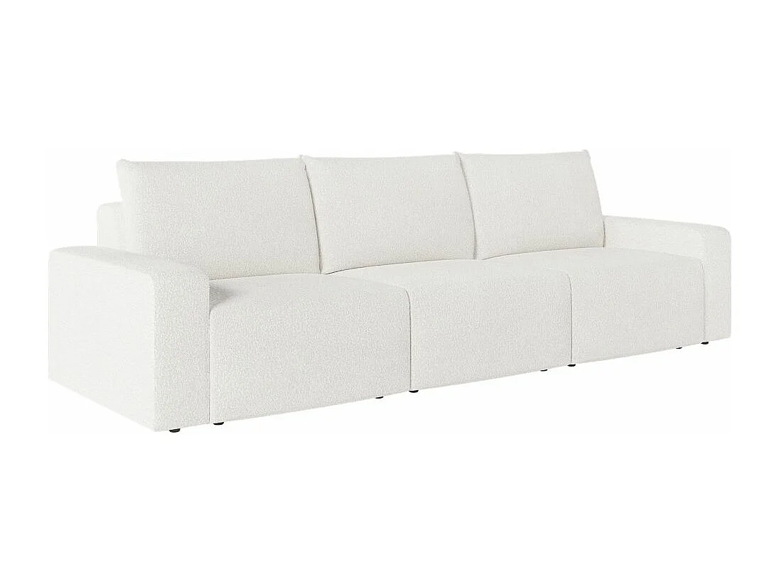 Canapé droit fixe 3 places ROMANE en tissu bouclette - Blanc