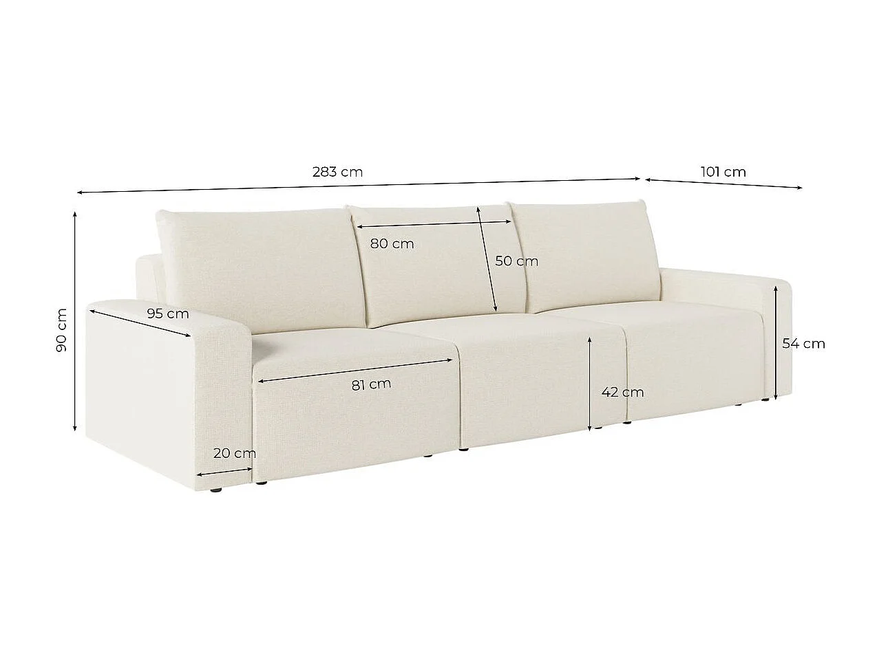 Canapé droit fixe 3 places ROMANE en tissu Easy Clean antitache - Beige