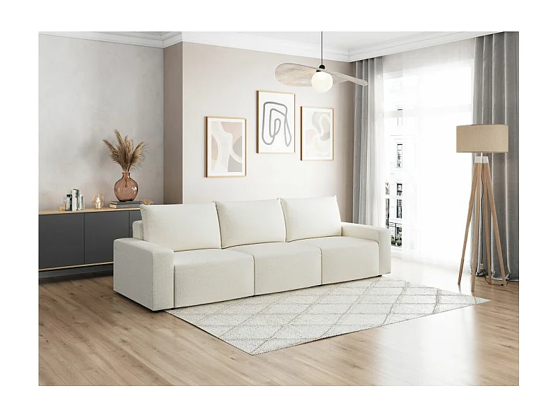 Canapé droit fixe 3 places ROMANE en tissu Easy Clean antitache - Beige