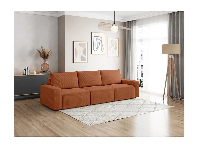 Canapé droit fixe 3 places ROMANE en velours côtelé - Terracotta