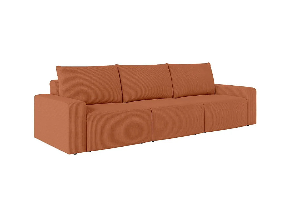 Canapé droit fixe 3 places ROMANE en velours côtelé - Terracotta
