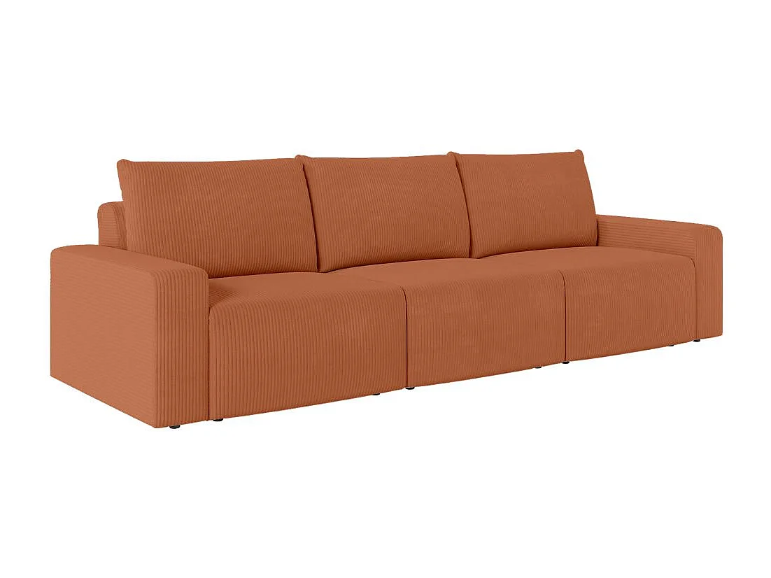 Canapé droit fixe 3 places ROMANE en velours côtelé - Terracotta
