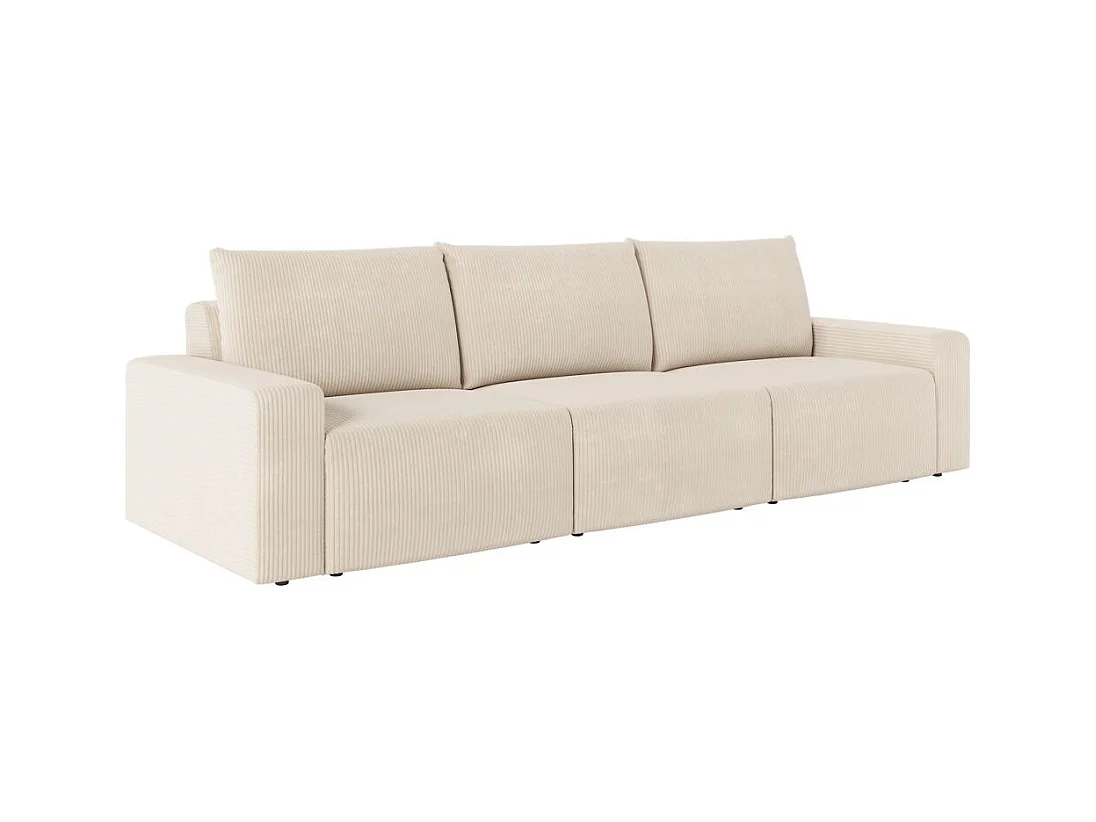 Canapé droit fixe 3 places ROMANE en velours côtelé - Beige