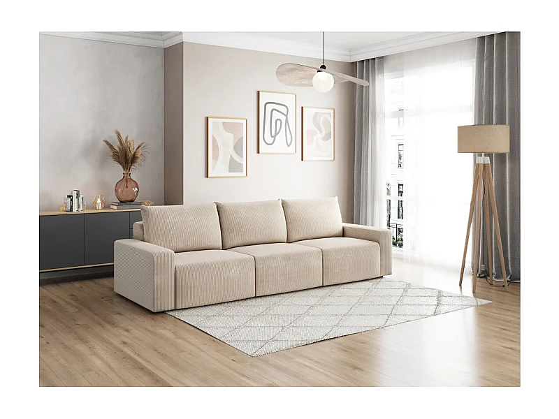 Canapé droit fixe 3 places ROMANE en velours côtelé - Beige
