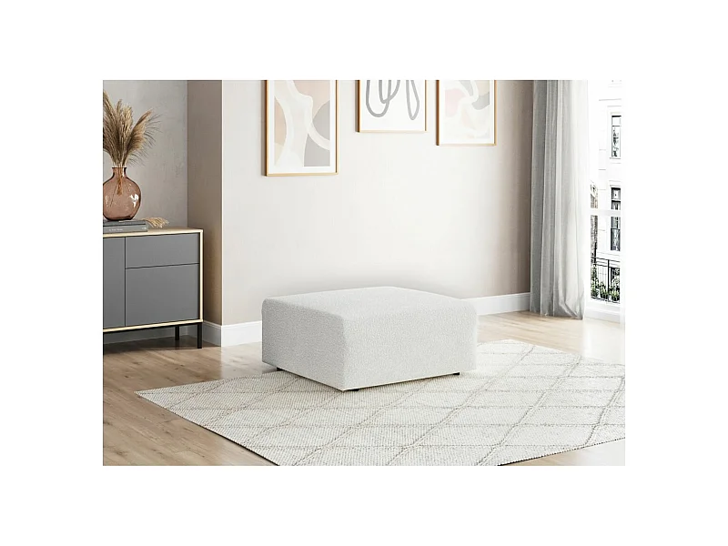 Pouf ROMANE en tissu bouclette - Blanc