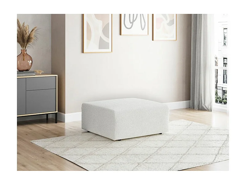 Pouf ROMANE en tissu bouclette - Blanc