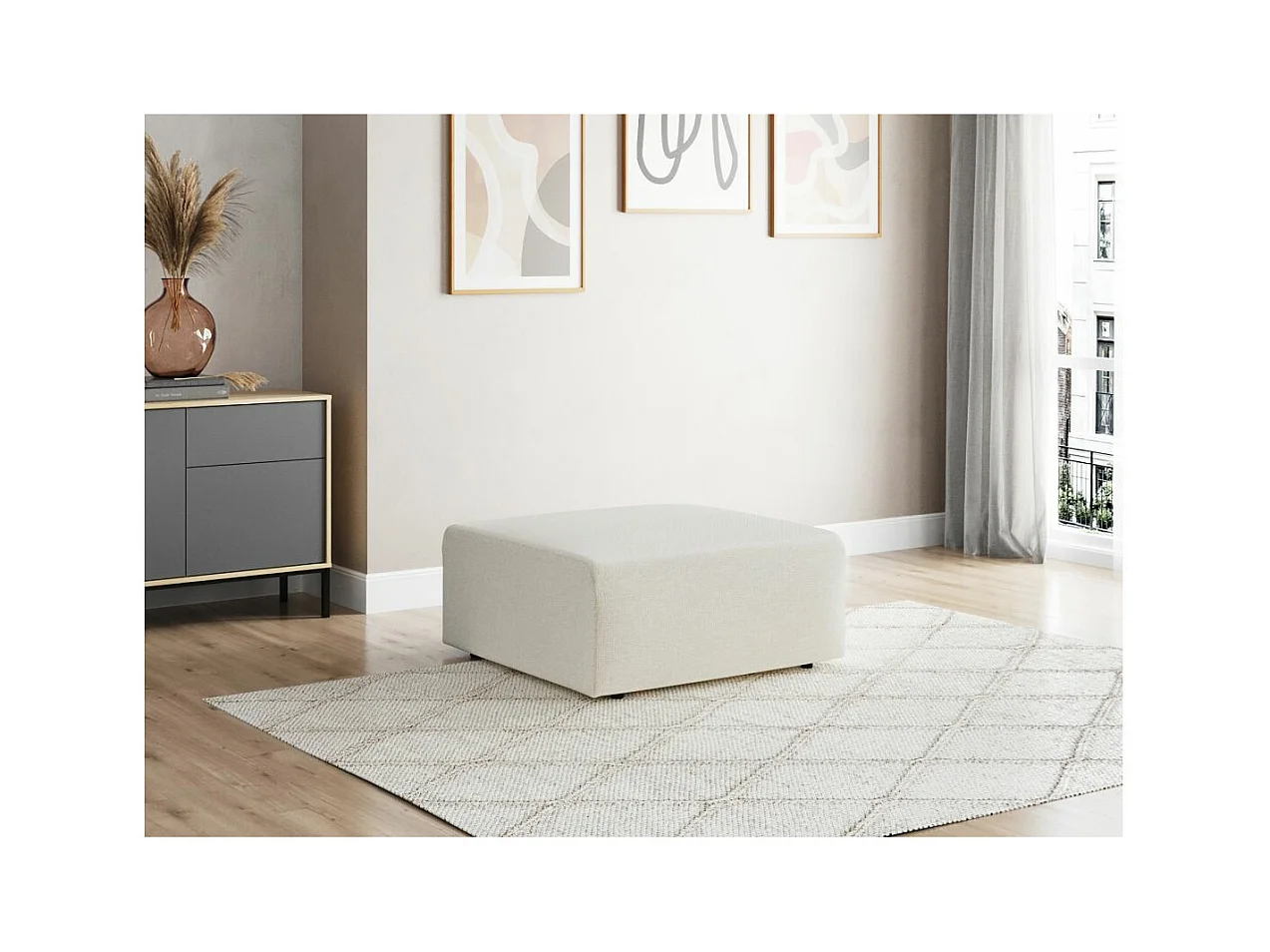 Pouf ROMANE en tissu Easy Clean antitache - Beige