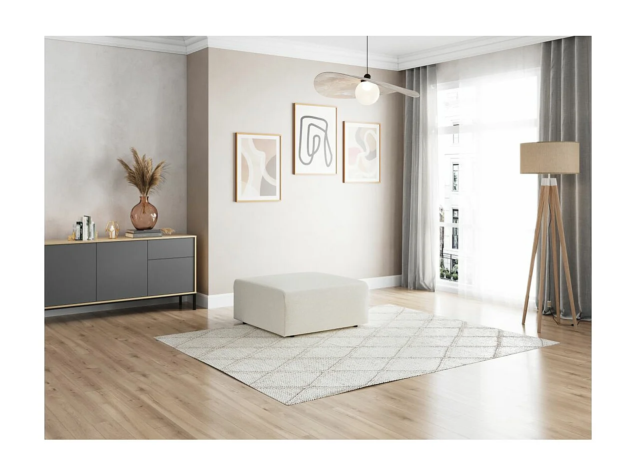 Pouf ROMANE en tissu Easy Clean antitache - Beige