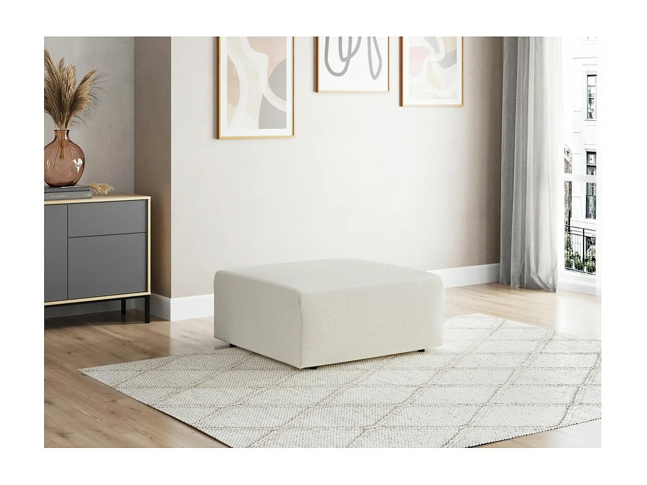 Pouf ROMANE en tissu Easy Clean antitache - Beige