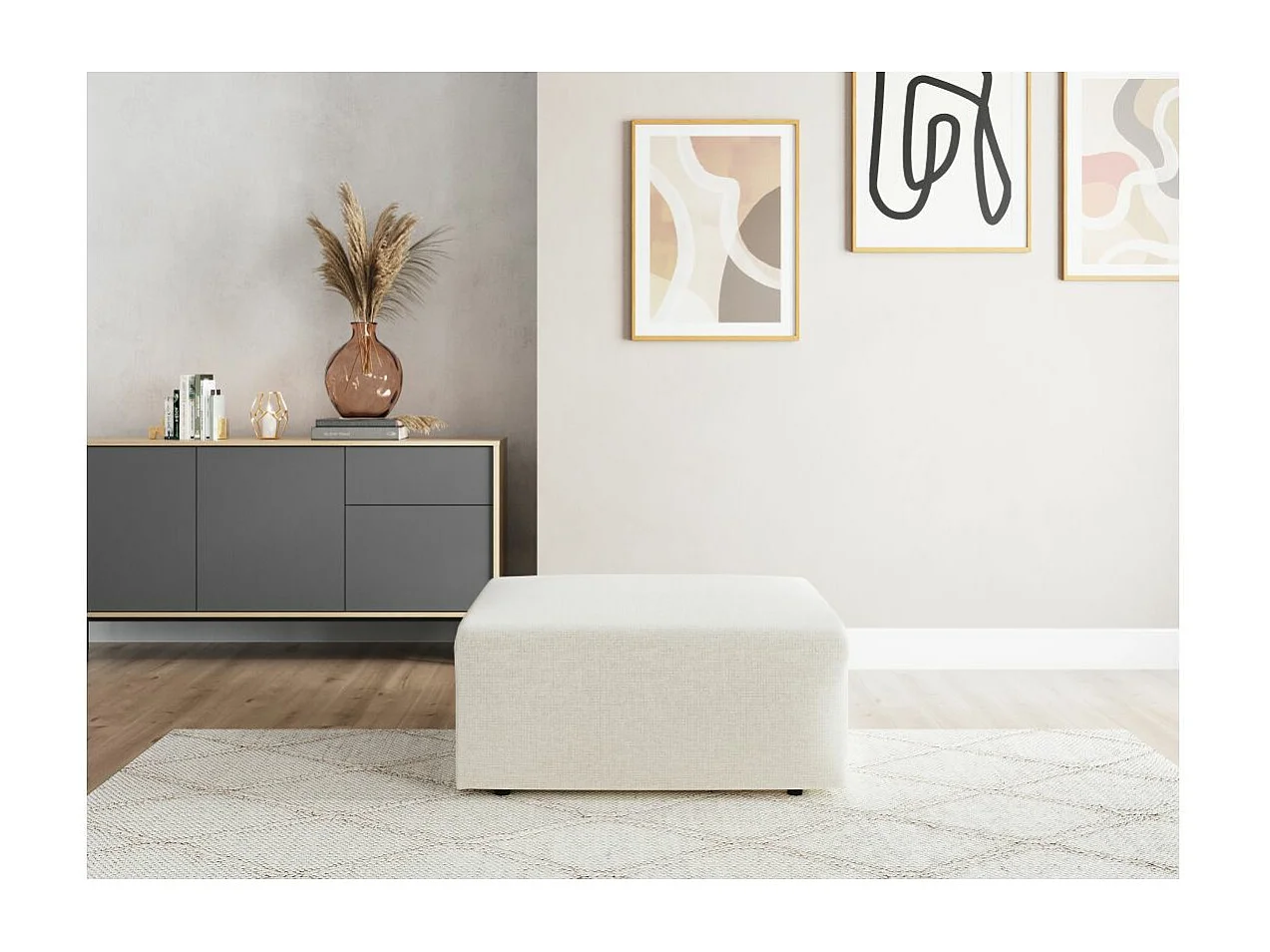 Pouf ROMANE en tissu Easy Clean antitache - Beige