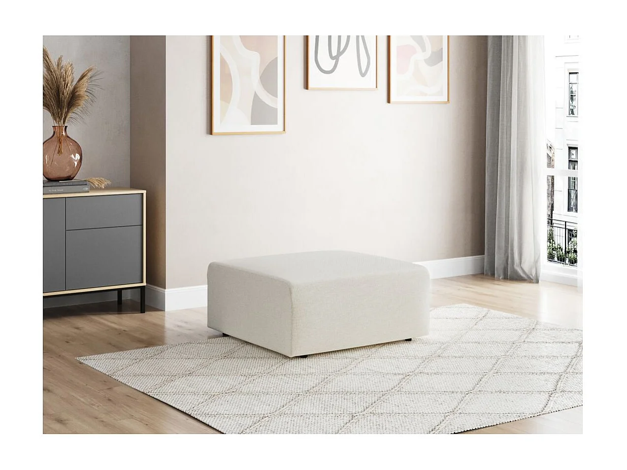 Pouf ROMANE en tissu Easy Clean antitache - Beige