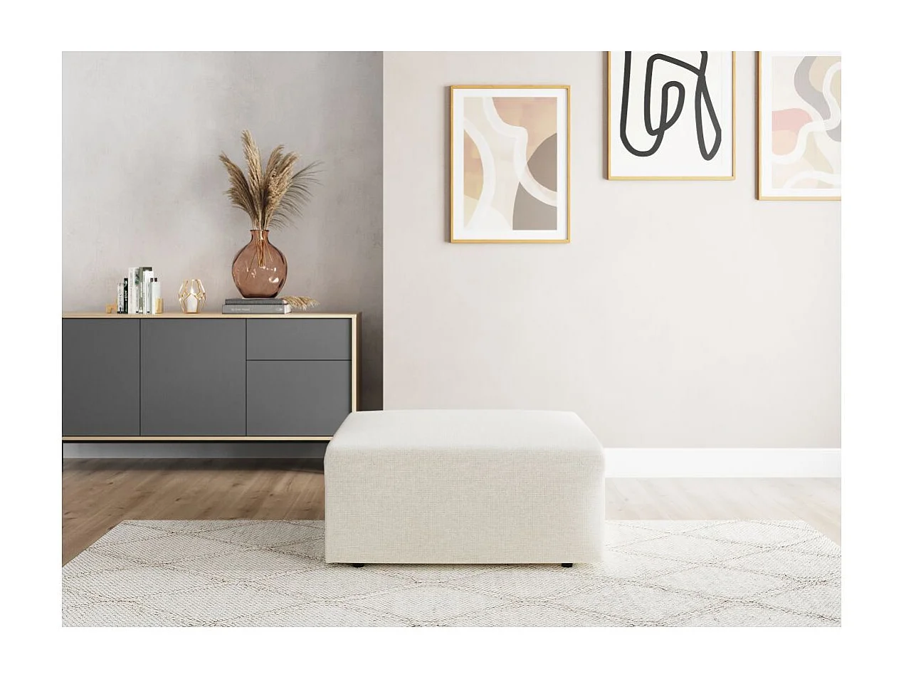 Pouf ROMANE en tissu Easy Clean antitache - Beige