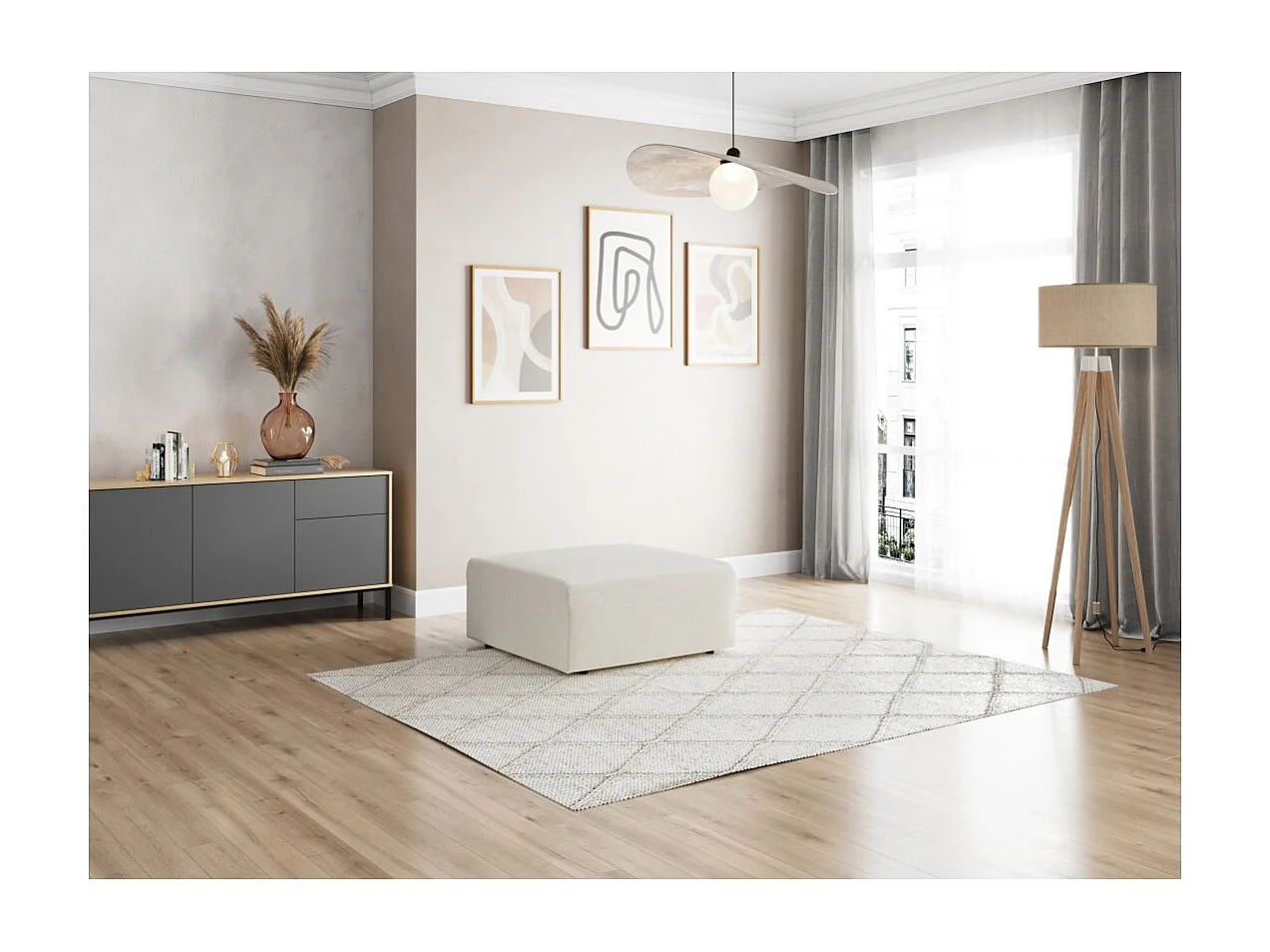Pouf ROMANE en tissu Easy Clean antitache - Beige