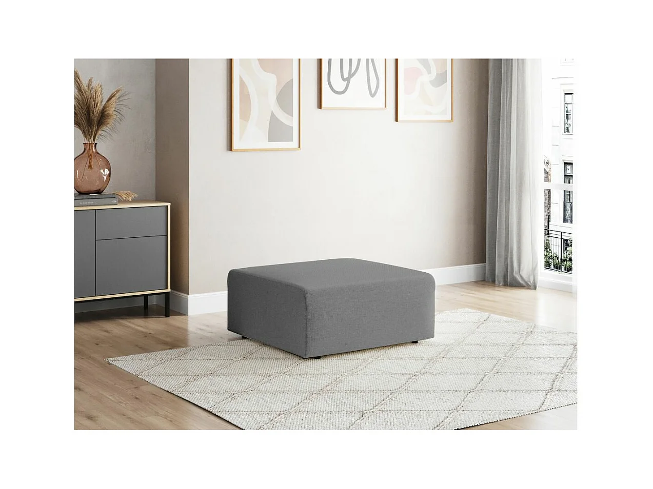 Pouf ROMANE en tissu Easy Clean antitache - Gris
