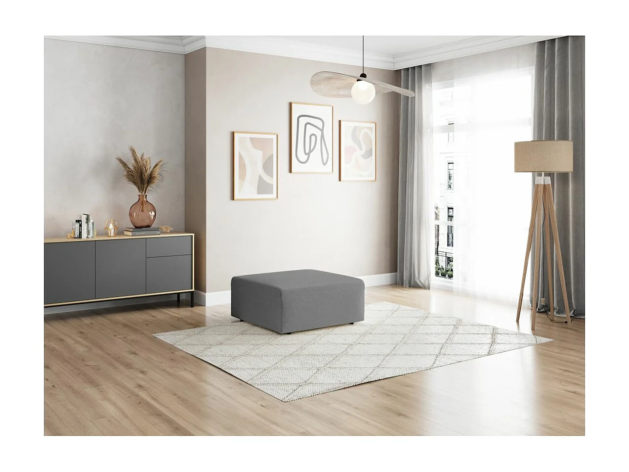 Pouf ROMANE en tissu Easy Clean antitache - Gris