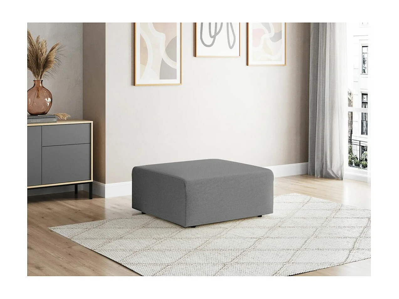 Pouf ROMANE en tissu Easy Clean antitache - Gris