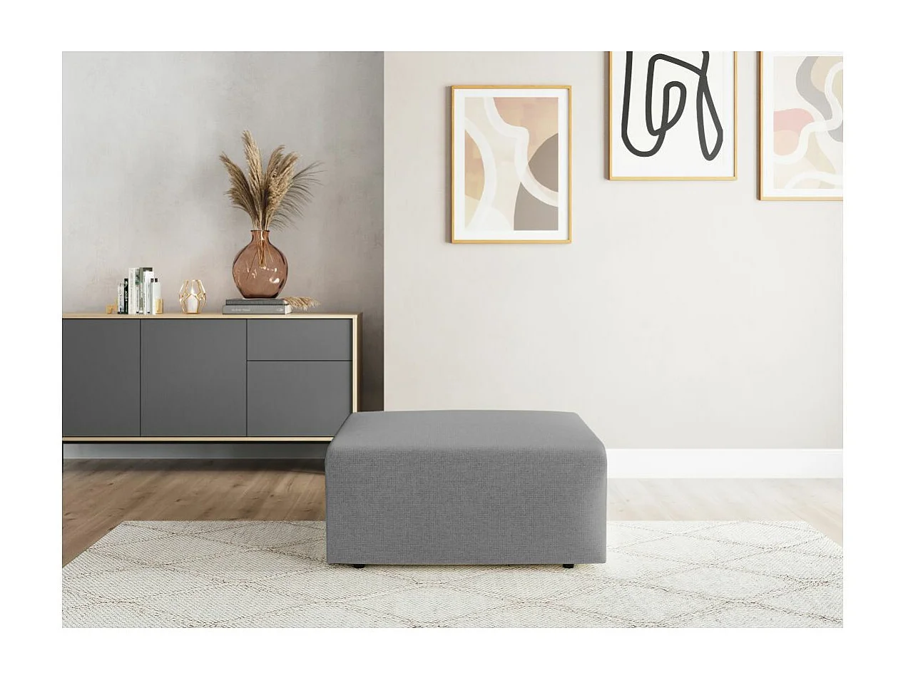 Pouf ROMANE en tissu Easy Clean antitache - Gris