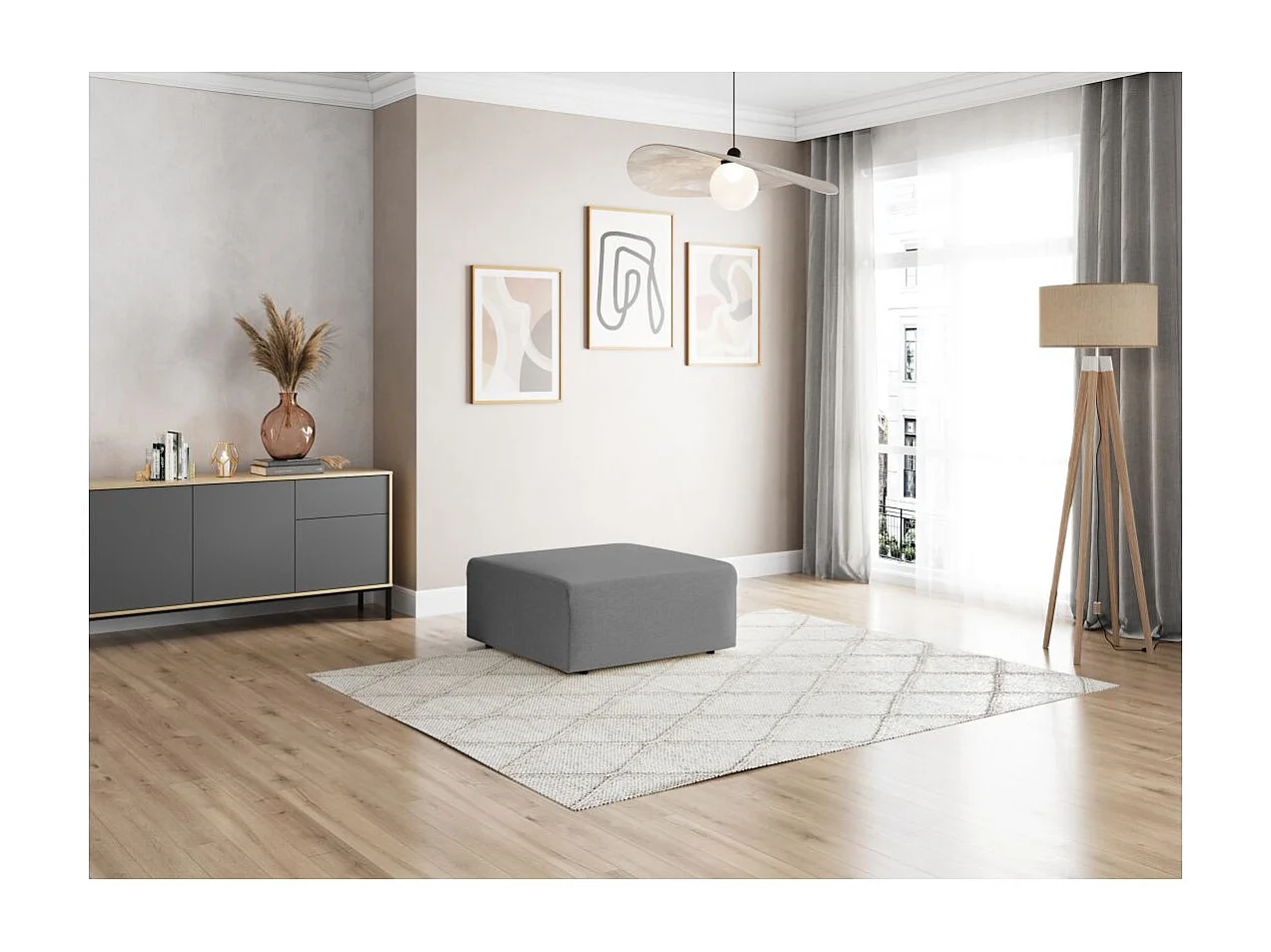 Pouf ROMANE en tissu Easy Clean antitache - Gris