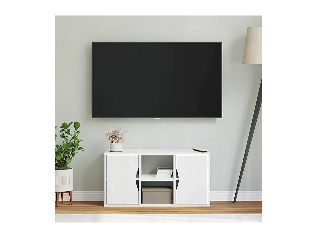 Meuble TV ODDA blanc 79x24x40 cm bois massif pin